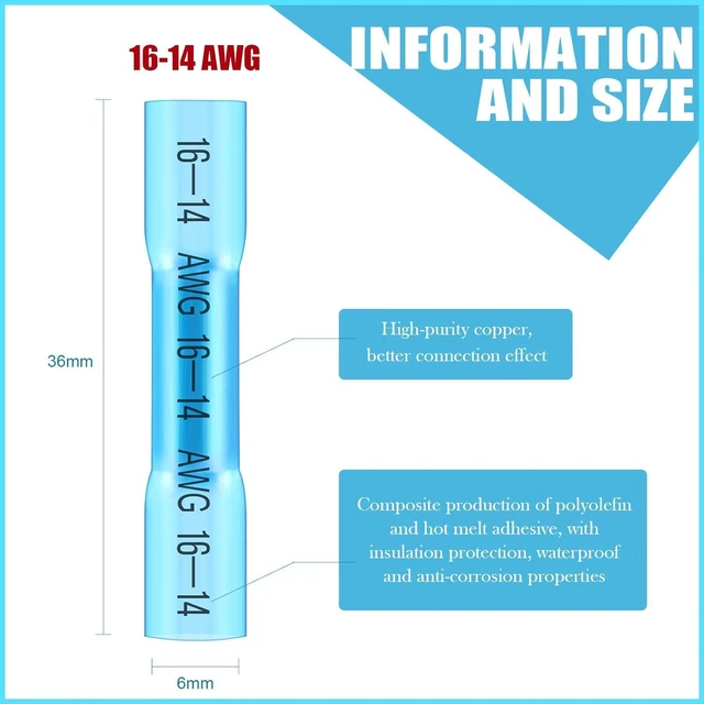 Alt view image 2 of 7 - Frienda 1000 Pcs Heat Shrink Butt Wire Connectors Blue Awg 16-14 Insulated Waterproof Electrical Wire Connectors Automotive Marine Grade Crimp Terminals Butt Splices for Boats, Industrial, Home