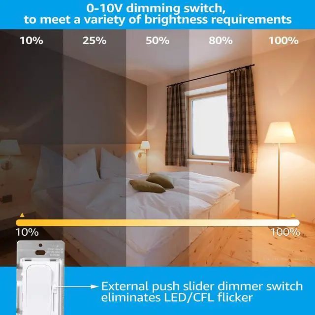 Alt view image 2 of 7 - TORCHSTAR 0-10V LED Dimmer Switch, Single-Pole or 3-Way Light Switch, 120-277V for Dimmable LED Panel Light Linear Light, ETL Listed, Pack of 2