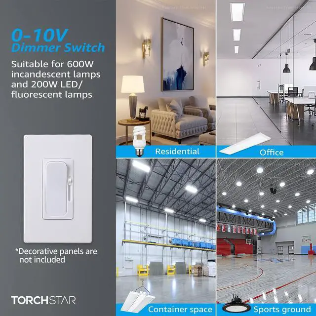Alt view image 3 of 7 - TORCHSTAR 0-10V LED Dimmer Switch, Single-Pole or 3-Way Light Switch, 120-277V for Dimmable LED Panel Light Linear Light, ETL Listed, Pack of 2
