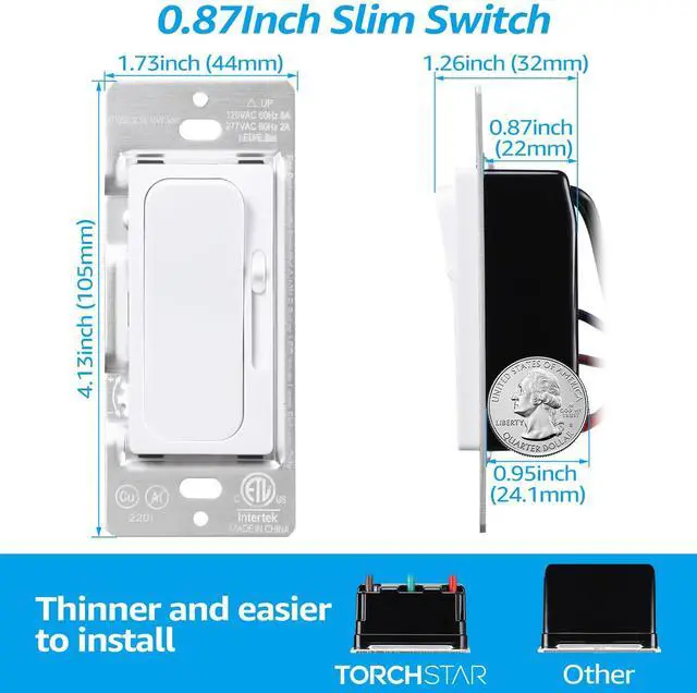 Alt view image 7 of 7 - TORCHSTAR 0-10V LED Dimmer Switch, Single-Pole or 3-Way Light Switch, 120-277V for Dimmable LED Panel Light Linear Light, ETL Listed, Pack of 2