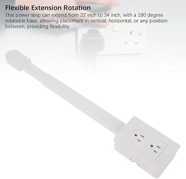 Alt view image 3 of 7 - Power Socket Expander, 22 to 34 Inch Extendable 180 Degree Rotating Base PC Material Portable and Safe 3 Prong Outlets for Sofas Bedside Tables (US Plug)