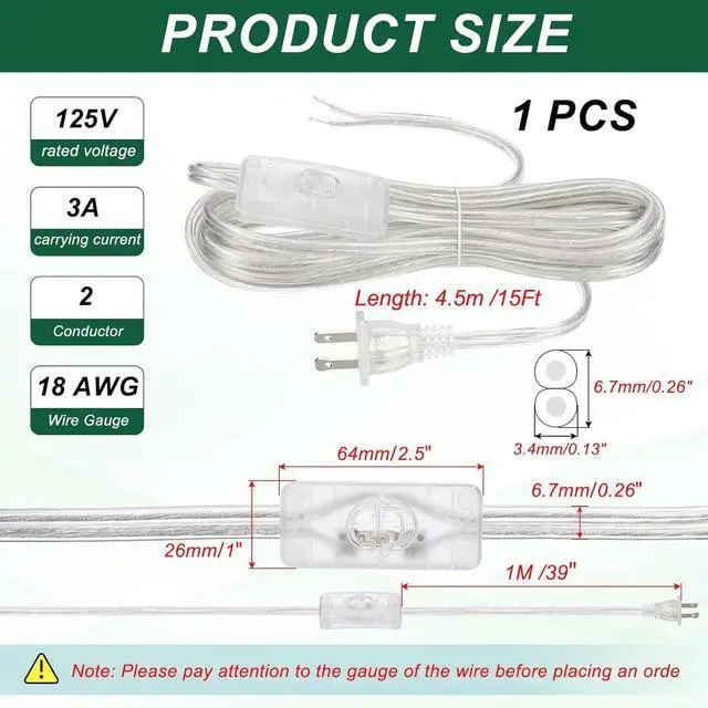 Alt view image 2 of 7 - PATIKIL 15 Feet 18AWG Lamp Cord with Plug, SPT-2 UL List Lamp Power Cord Stripped Ends Ready for Wiring Lamp Wire with Wire Connectors for Light Replacement DIY, Clear