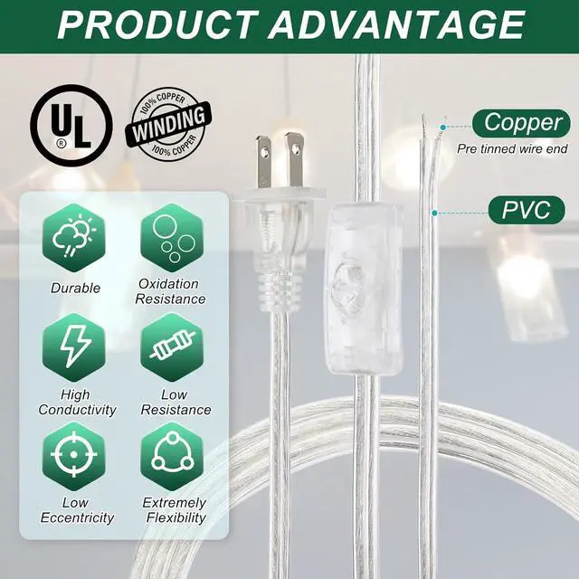 Alt view image 3 of 7 - PATIKIL 15 Feet 18AWG Lamp Cord with Plug, SPT-2 UL List Lamp Power Cord Stripped Ends Ready for Wiring Lamp Wire with Wire Connectors for Light Replacement DIY, Clear