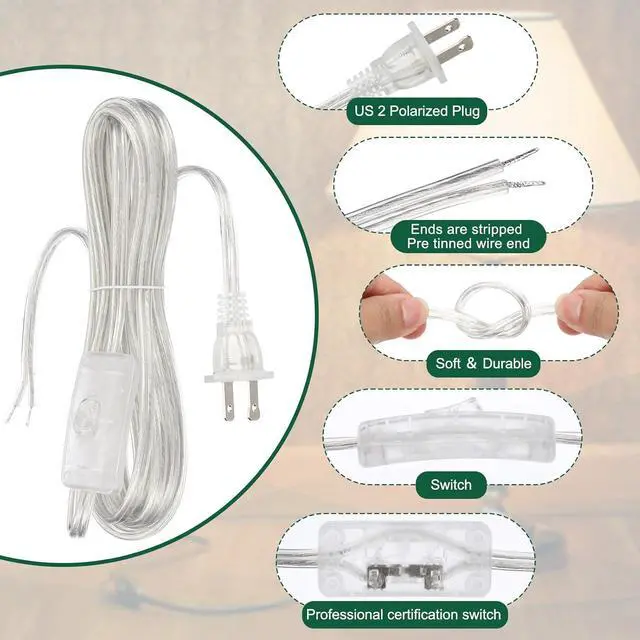Alt view image 4 of 7 - PATIKIL 15 Feet 18AWG Lamp Cord with Plug, SPT-2 UL List Lamp Power Cord Stripped Ends Ready for Wiring Lamp Wire with Wire Connectors for Light Replacement DIY, Clear