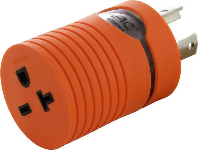 Main image of AC WORKS NEMA L6-30P 30Amp 250Volt Locking Plug to NEMA 6-15/20R 15/20Amp 250Volt Female Connector Adapter (Orange)