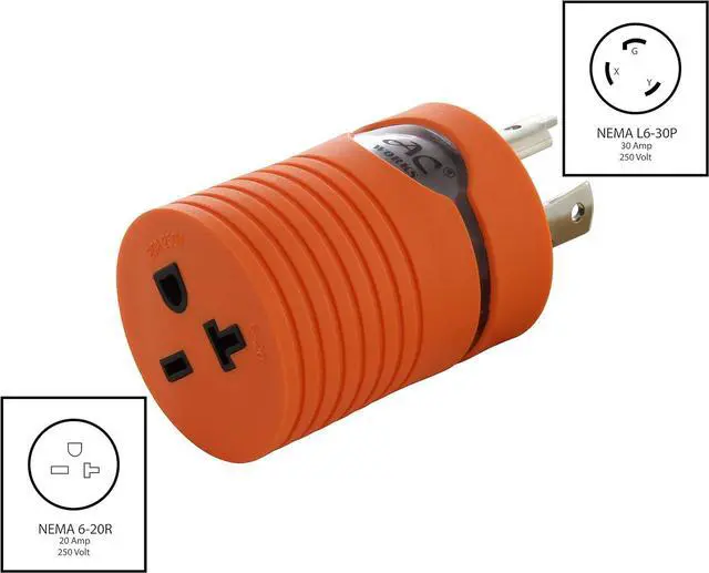 Alt view image 2 of 7 - AC WORKS NEMA L6-30P 30Amp 250Volt Locking Plug to NEMA 6-15/20R 15/20Amp 250Volt Female Connector Adapter (Orange)