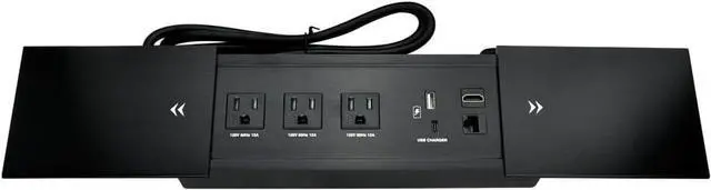 Main image of Brush Connectivity Box Conference Table Power Box with 3 Power Socket+ 1 USB-A and Type C Charger+1 CAT6+ 1 HDMI/USB-C Data(Black) (Sliding)
