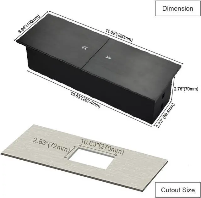 Alt view image 4 of 7 - Brush Connectivity Box Conference Table Power Box with 3 Power Socket+ 1 USB-A and Type C Charger+1 CAT6+ 1 HDMI/USB-C Data(Black) (Sliding)