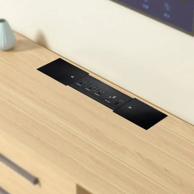 Alt view image 7 of 7 - Brush Connectivity Box Conference Table Power Box with 3 Power Socket+ 1 USB-A and Type C Charger+1 CAT6+ 1 HDMI/USB-C Data(Black) (Sliding)