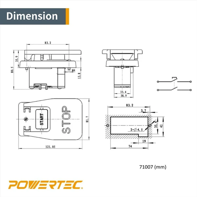 Alt view image 5 of 7 - POWERTEC 120V/230V Dual Voltage, Paddle Switch, 16 Amps at 230 Volts, Large Knee Paddle for Power Tools, Fits Table Saw, Router Table, Drill Press, Bench Saw, Bandsaw (71007)