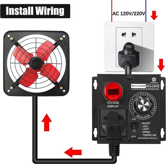 Alt view image 6 of 7 - AC Variable Speed Controller, 120V~220V 15A 4000W SCR Voltage Controller for Fan Electric Motor Rheostat