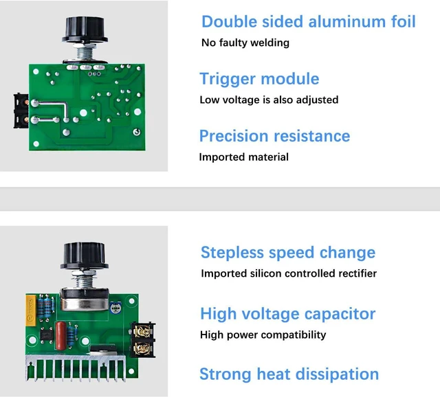 Alt view image 7 of 7 - AC Variable Speed Controller, 120V~220V 15A 4000W SCR Voltage Controller for Fan Electric Motor Rheostat