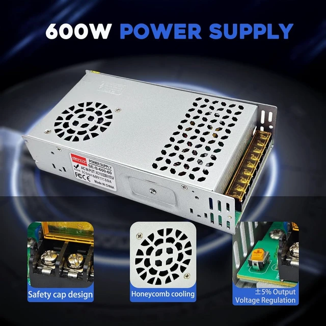Alt view image 3 of 7 - AC to DC Converter 60V 10A 600W Power Supply,Universal SMPS 110V/120V/220V AC to DC Converter Power Supply Transformer Driver Adapter for CCTV,RV,Pump,LED Strip (DC60V-10A-600W)