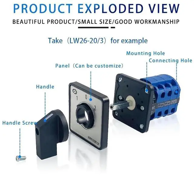 Alt view image 2 of 6 - YMW26-32 Series LW26 32A 690V Silver Contact 1-8 Poles 2/3 Positions Changeover Cam Switch Rotary Selector LW28-32 (Color : 32A-Customize, Size : 6P-24 Terminals)