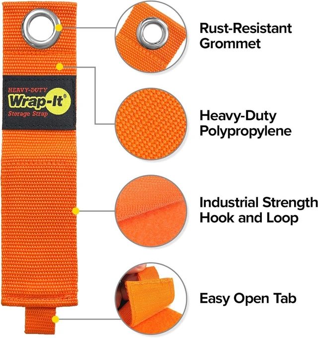 Alt view image 5 of 6 - Heavy-Duty Wrap-It Storage Straps - 17-inch (6-Pack) Blaze Orange - Garage Organizer and Extension Cord Hanger for Garage Storage Ideas as an Electric Cord Holder with Garage Gadgets