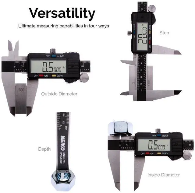 Alt view image 4 of 7 - NEIKO 01409A 12 Electronic Digital Caliper | Extra Large Display | 0-12 Inches | Inch/Fractions/Millimeter Conversion | Polished Stainless Steel