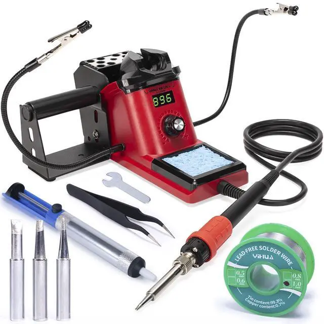 Main image of YIHUA 926 III 110W Soldering Iron Station Kit with LED Display, 2 Helping Hands, 3 Extra Iron Tips, 35g Lead-Free Solder, Solder Sucker, S/S Tweezers, °C/°F Conversion, Calibration & Sleep Features
