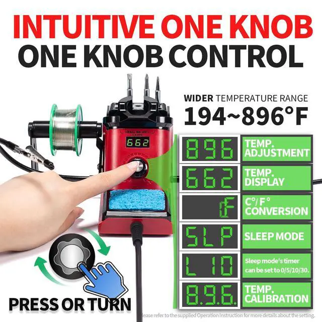 Alt view image 3 of 7 - YIHUA 926 III 110W Soldering Iron Station Kit with LED Display, 2 Helping Hands, 3 Extra Iron Tips, 35g Lead-Free Solder, Solder Sucker, S/S Tweezers, °C/°F Conversion, Calibration & Sleep Features