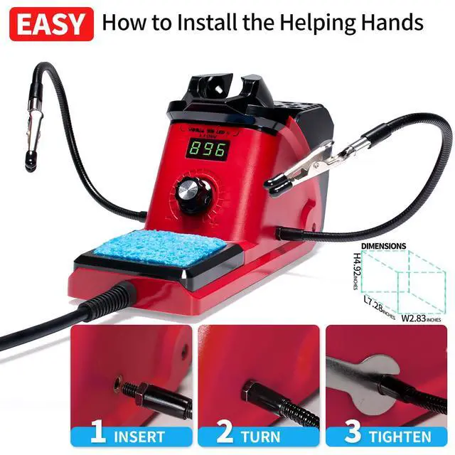 Alt view image 7 of 7 - YIHUA 926 III 110W Soldering Iron Station Kit with LED Display, 2 Helping Hands, 3 Extra Iron Tips, 35g Lead-Free Solder, Solder Sucker, S/S Tweezers, °C/°F Conversion, Calibration & Sleep Features