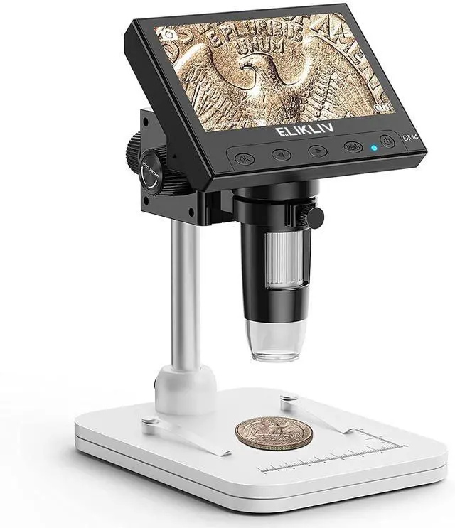 Main image of Elikliv Microscope, LCD Digital Coin Microscope 1000x, Coin Magnifier with 8 Adjustable LED Lights, PC View Compatible with Windows/MacBook, EDM4, 4.3-Inch