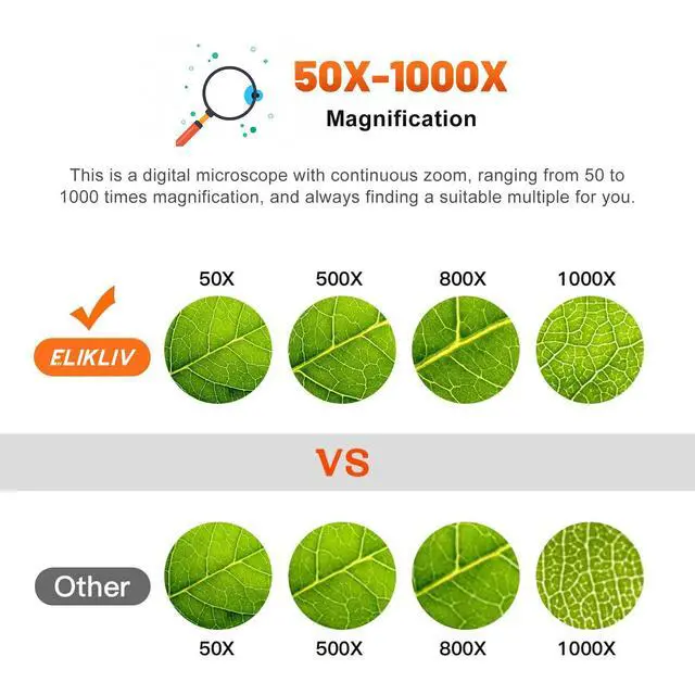 Alt view image 3 of 7 - Elikliv Microscope, LCD Digital Coin Microscope 1000x, Coin Magnifier with 8 Adjustable LED Lights, PC View Compatible with Windows/MacBook, EDM4, 4.3-Inch