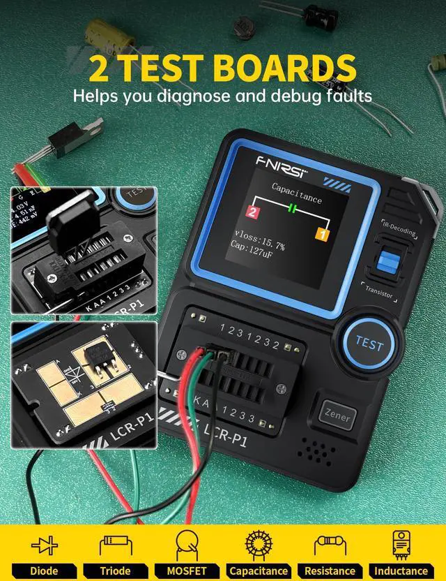 Alt view image 2 of 7 - FNIRSI LCR-P1 Transistor Tester, Mosfet Transistor Capacitor Tester, SMD Electronic Component Tester, Diode Triode Zener Diode Resistance Inductance Battery Test LCR Meter MOS PNP NPN ESR Meter