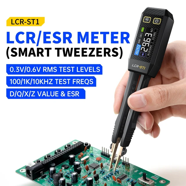 Alt view image 2 of 7 - LCR-ST1 10kHz LCR Meter Tweezers, Smart SMD Component Tester | Auto Recognition, D/Z/Q/R ESR, Data Export, for Capacitance Resistance Inductance Diode Continuity Electronics Circuit Board