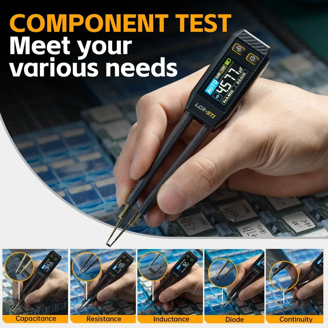 Alt view image 7 of 7 - LCR-ST1 10kHz LCR Meter Tweezers, Smart SMD Component Tester | Auto Recognition, D/Z/Q/R ESR, Data Export, for Capacitance Resistance Inductance Diode Continuity Electronics Circuit Board