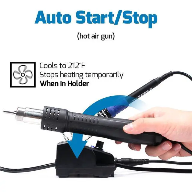 Alt view image 6 of 7 - WEP 882D Soldering Iron Station 2-IN-1 SMD Hot Air Rework Station with 2 Spools of Solder Wire, 5 Soldering Tips, 3 Hot Air Nozzles, Brass Wool Tip Cleaner, Tweezers, Desoldering pump