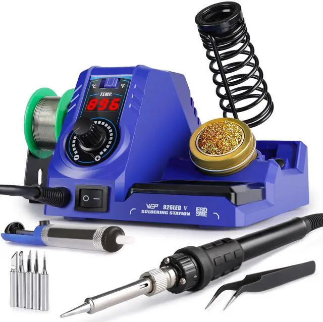 Main image of WEP 926LED V3 Soldering Station 130W MAX Soldering Iron Kit with Solder Wire, 5 Soldering Tips, Tweezers, Solder Sucker, Tip Cleaner, Temperature Control, Sleep Mode, C-F Conversion