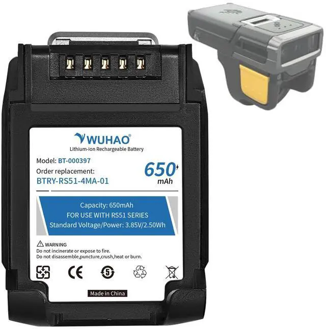 Main image of WUHAO RS5100 Battery BT-000397 BT-000398 650mAh for Zebra RS51 RS5100 RS61 RS6100 RSBT5 RS51B0 RS51C0 Ring Scanner Battery BTRY-RS51-7MA-01 BTRY-RS51-4MA-01