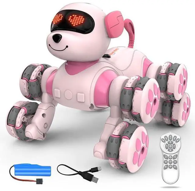 Main image of Paaxido 8WD Stunt RC Car Robot Dog Toys for Girls Age 3+, 2.4GHz Remote Control Car Dog Toys with LED Eyes, Smart Interactive Programmable Robot Gift for Boys & Girls Age 3 4 5 6 7 8 Year Old
