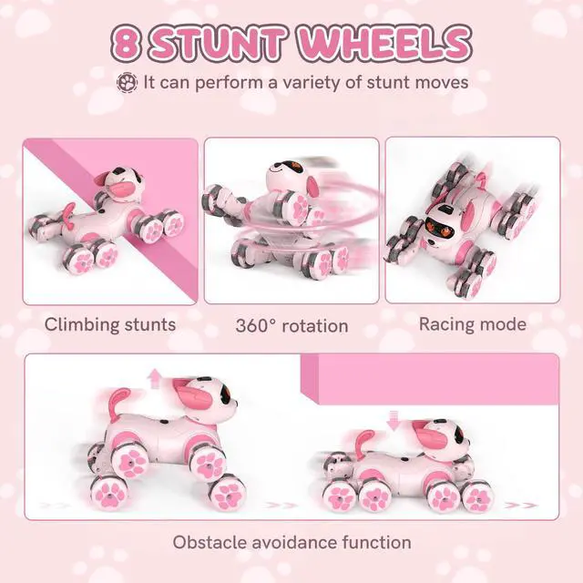 Alt view image 2 of 7 - Paaxido 8WD Stunt RC Car Robot Dog Toys for Girls Age 3+, 2.4GHz Remote Control Car Dog Toys with LED Eyes, Smart Interactive Programmable Robot Gift for Boys & Girls Age 3 4 5 6 7 8 Year Old