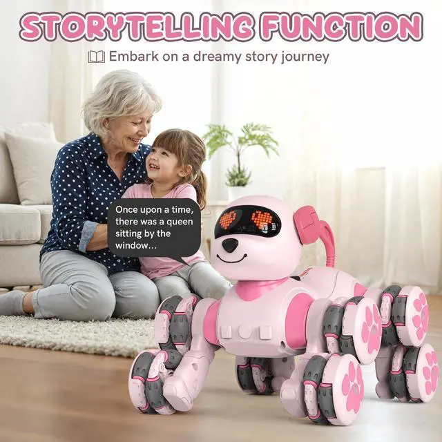 Alt view image 3 of 7 - Paaxido 8WD Stunt RC Car Robot Dog Toys for Girls Age 3+, 2.4GHz Remote Control Car Dog Toys with LED Eyes, Smart Interactive Programmable Robot Gift for Boys & Girls Age 3 4 5 6 7 8 Year Old