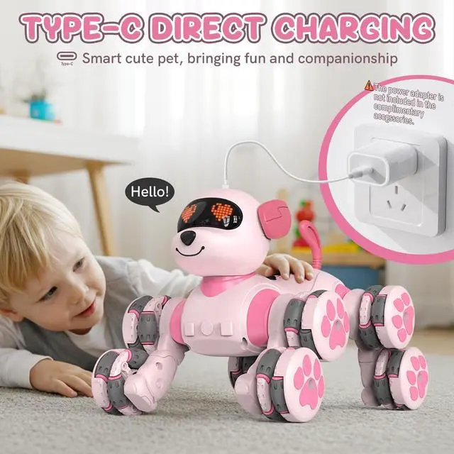 Alt view image 5 of 7 - Paaxido 8WD Stunt RC Car Robot Dog Toys for Girls Age 3+, 2.4GHz Remote Control Car Dog Toys with LED Eyes, Smart Interactive Programmable Robot Gift for Boys & Girls Age 3 4 5 6 7 8 Year Old