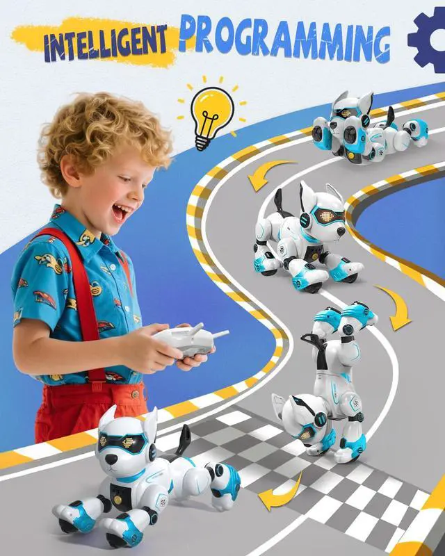 Alt view image 4 of 7 - Robot Dog Toy for Kids, Programmable Remote Control Robot Puppy with Voice & Touch Sensors, Dancing & Singing, Animal Sound Imitation, Smart Stunt Robot Pet, Interactive Robotic Dog for Kids (Blue)