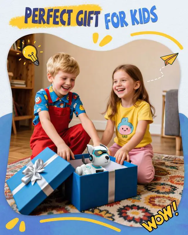 Alt view image 7 of 7 - Robot Dog Toy for Kids, Programmable Remote Control Robot Puppy with Voice & Touch Sensors, Dancing & Singing, Animal Sound Imitation, Smart Stunt Robot Pet, Interactive Robotic Dog for Kids (Blue)