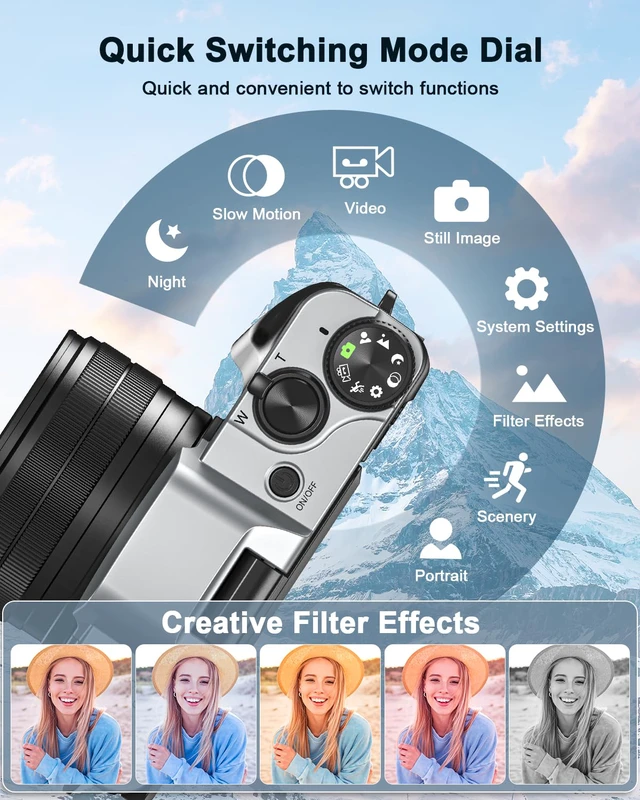 Alt view image 6 of 7 - 4K Digital Camera with WiFi 64MP Autofocus Vlogging Cameras for Photography | Compact Travel Cameras, Point and Shoot Camera for Beginner, 3" 180° Flip Screen 16X Zoom Flash Anti-Shake, Easy to Use