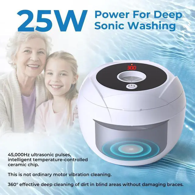 Alt view image 6 of 7 - Wazhel Ultrasonic Retainer Cleaner Machine, 45kHz Dental Cleaning Pod for Denture, Mouth Guard, Night Guard, Aligner, Braces, Toothbrush, 200ML Denture Cleaner with Digital Timer & 4 Modes, White