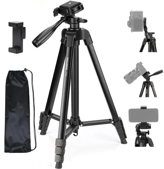 Main image of Entry Level Version Tripod for Cell Phone & Camera, Metal Lightweight Portable Travel Stand with Cold Shoe Cellphone Holder Mount Compatible with iPhone for Video Recording Filming, TP53