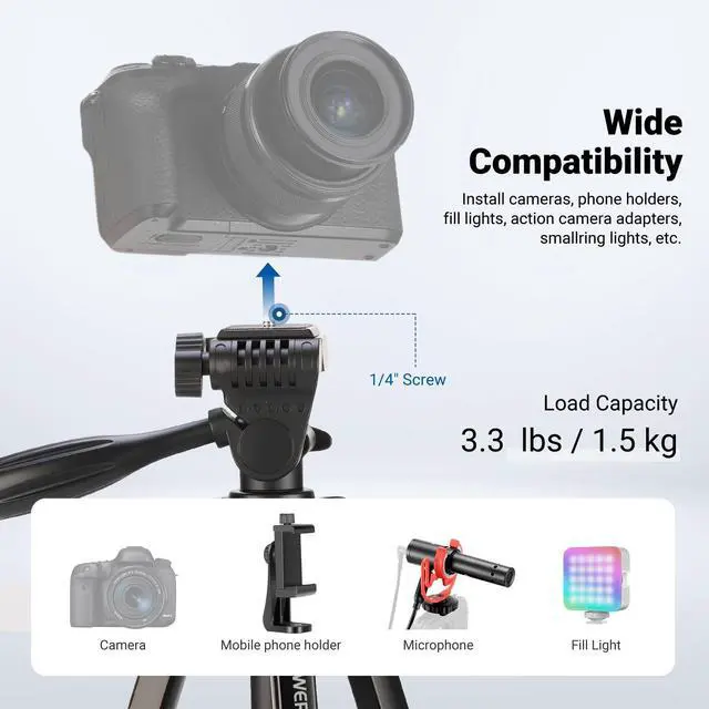 Alt view image 5 of 7 - Entry Level Version Tripod for Cell Phone & Camera, Metal Lightweight Portable Travel Stand with Cold Shoe Cellphone Holder Mount Compatible with iPhone for Video Recording Filming, TP53
