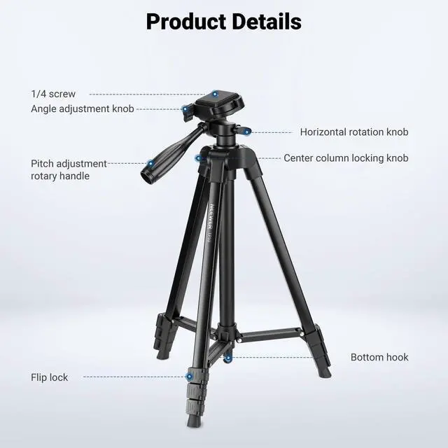 Alt view image 6 of 7 - Entry Level Version Tripod for Cell Phone & Camera, Metal Lightweight Portable Travel Stand with Cold Shoe Cellphone Holder Mount Compatible with iPhone for Video Recording Filming, TP53