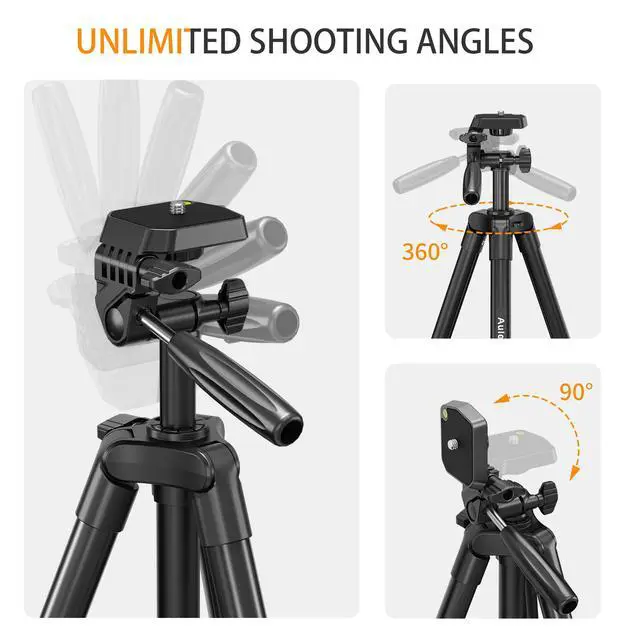 Alt view image 5 of 7 - 60 Camera Tripod Lightweight Travel Tripod Stand Compatible with Canon Nikon DSLR Cameras with Wireless Remote Phone Holder and Bag Max Load 6.6 LB Black