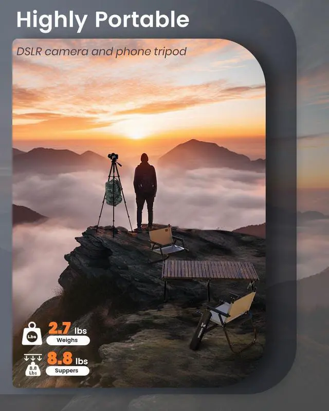 Alt view image 4 of 6 - 73" Camera Tripod Stand, Aluminum Tripod with Phone Holder, Travel Bag, Compatible with GoPro/DSLR/Cell Phone/Camcorder, Max Load 8.8LB (Black)