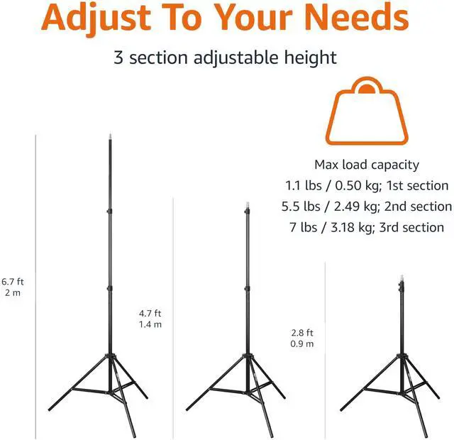 Alt view image 3 of 6 - Amazon Basics Portable Aluminum Photography Light Stand Tripod with Case, 2.8-6.7 feet, Black