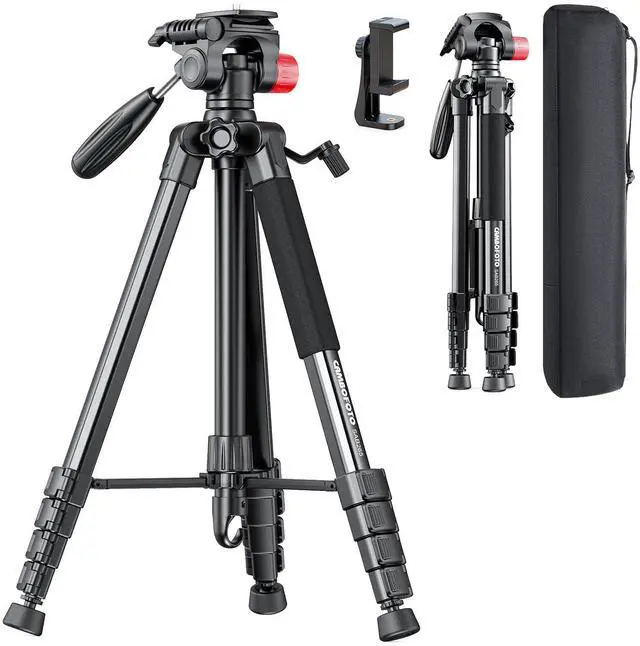 Main image of CAMBOFOTO 74"-Camera-Tripod, Porfessional Aluminum Heavy Duty Tripod Stand for Mirrorless Camera/DSLR/Cell Phone/Camcorder, with Holder and Travel Bag
