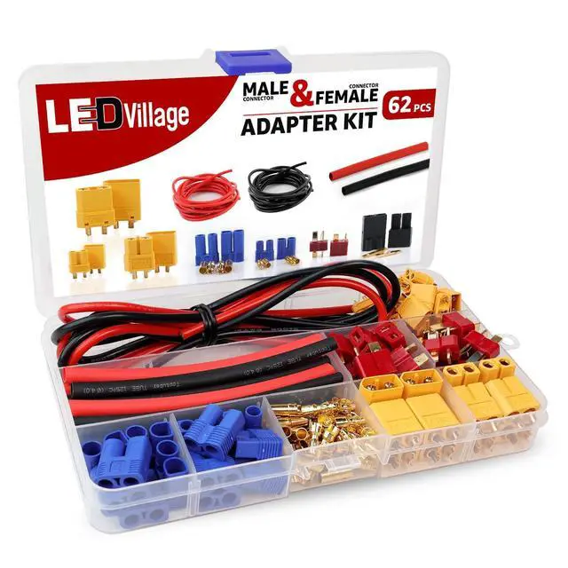 Main image of Ledvillage 62pcs T-Plug / XT30 / XT60 / EC3 Male & Female Plug Adapter Connectors Kit 14 AWG Silicone Wire and Heat Shrink Tubing for RC Lipo Battery Accessories ESC Motor