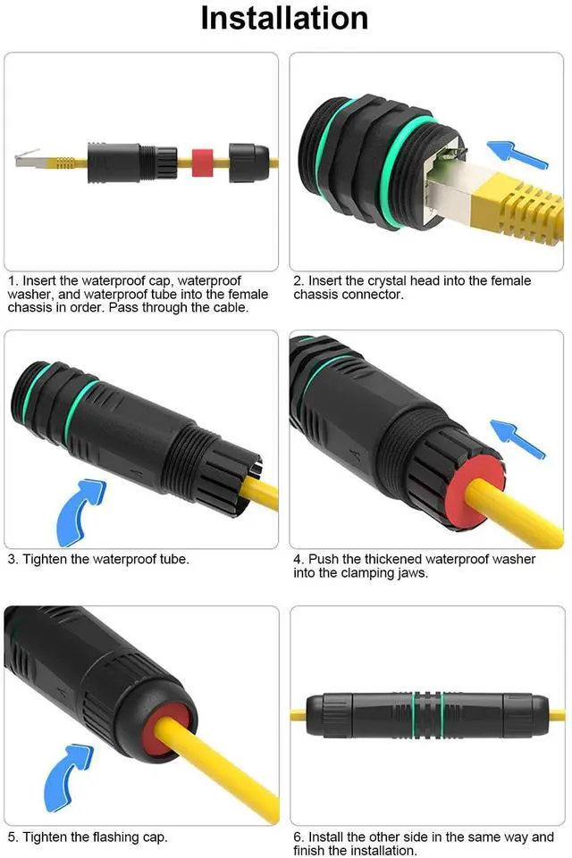Alt view image 5 of 7 - Network Cable Extension Adapter for Industrial Outdoor IP68 Network Docking Connector, RJ45 Female to Female with Kit CAT6.