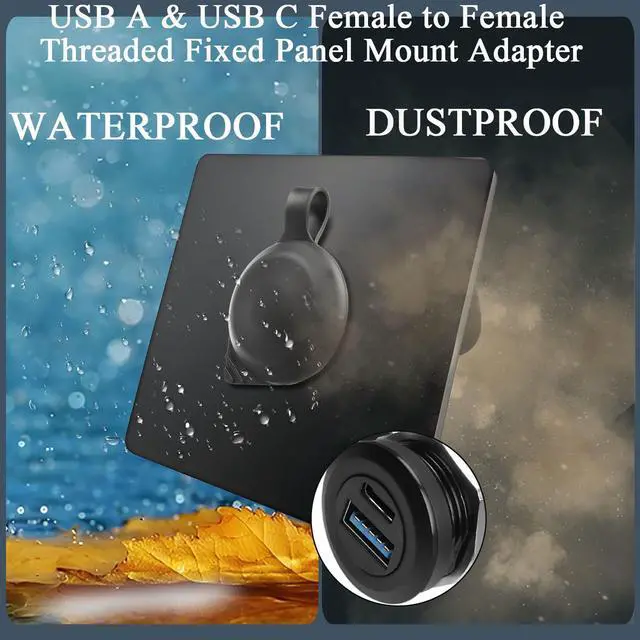 Alt view image 6 of 7 - QIANRENON USB3.0 & USB C 3.1 Threaded Fixing Circular Connector USB3.0+USB Type C 3.1 Female to Female Embedded Panel Mount Adapter 2 Port Socket, Dust Cover, Mounted on Device Panel Dashboard