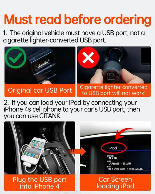 Alt view image 2 of 6 - Gitank USB Bluetooth 5.3 Car Adapter Compatible for Infiniti,Nissan,GMC,Chevy,Honda,Ford,Mazda Music Interface Connector